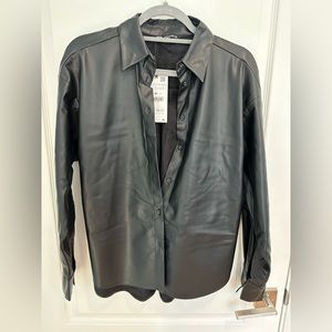 Zara Leather Button Down, Black, Size Medium